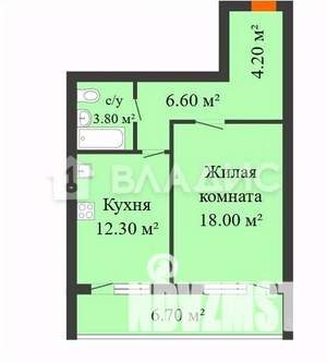 1-к квартира, вторичка, 52м2, 5/16 этаж
