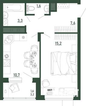 1-к квартира, строящийся дом, 40м2, 1/13 этаж