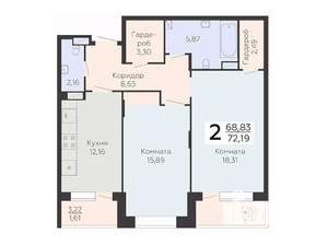 2-к квартира, вторичка, 72м2, 12/24 этаж