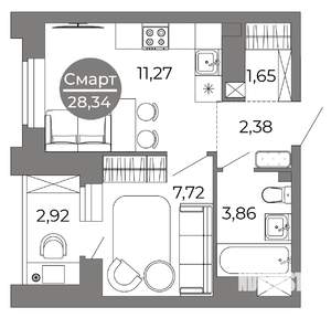 1-к квартира, вторичка, 28м2, 19/25 этаж