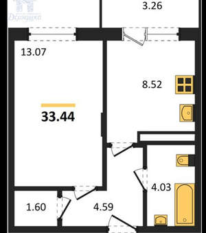 1-к квартира, вторичка, 33м2, 17/19 этаж