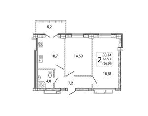 2-к квартира, вторичка, 57м2, 14/15 этаж
