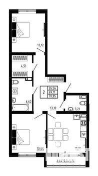 2-к квартира, строящийся дом, 71м2, 11/17 этаж