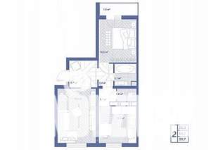 2-к квартира, строящийся дом, 56м2, 15/17 этаж
