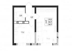1-к квартира, строящийся дом, 37м2, 1/17 этаж