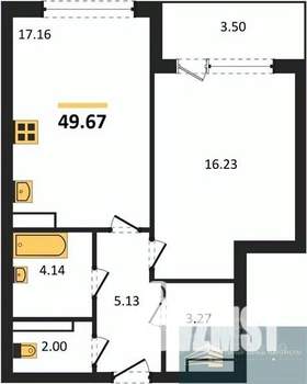 1-к квартира, вторичка, 50м2, 11/23 этаж