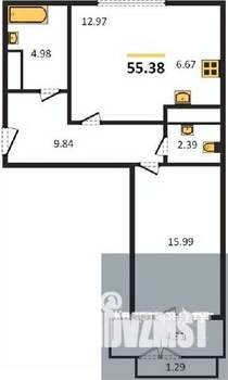 1-к квартира, вторичка, 55м2, 4/12 этаж