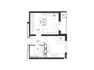 1-к квартира, вторичка, 35м2, 6/17 этаж