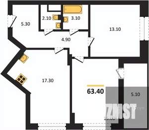 2-к квартира, вторичка, 63м2, 15/25 этаж