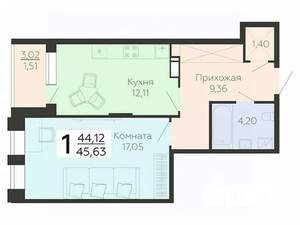1-к квартира, вторичка, 46м2, 10/21 этаж