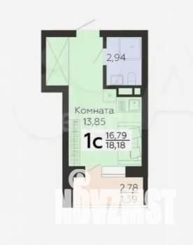 Студия квартира, вторичка, 18м2, 13/19 этаж