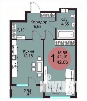 1-к квартира, вторичка, 43м2, 4/22 этаж