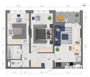2-к квартира, вторичка, 59м2, 8/18 этаж