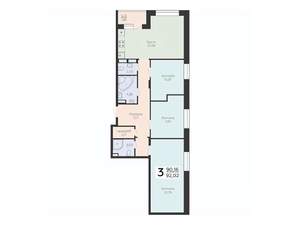 3-к квартира, вторичка, 92м2, 3/16 этаж