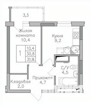 1-к квартира, строящийся дом, 32м2, 15/25 этаж