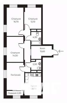 3-к квартира, строящийся дом, 97м2, 14/14 этаж