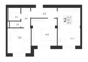 2-к квартира, вторичка, 57м2, 2/19 этаж