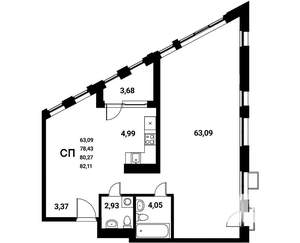 Студия квартира, вторичка, 80м2, 20/21 этаж