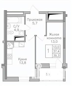 1-к квартира, вторичка, 39м2, 17/25 этаж