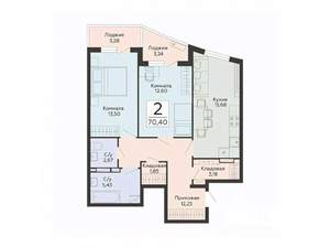 2-к квартира, строящийся дом, 70м2, 2/13 этаж