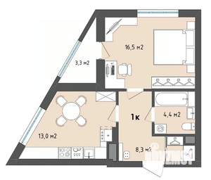 1-к квартира, строящийся дом, 44м2, 5/13 этаж
