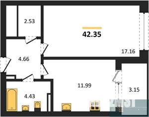 1-к квартира, вторичка, 42м2, 3/24 этаж
