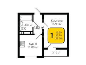 1-к квартира, вторичка, 38м2, 5/17 этаж