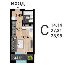 Студия квартира, вторичка, 30м2, 13/25 этаж