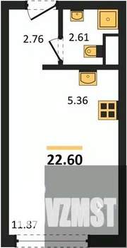 Студия квартира, вторичка, 23м2, 2/15 этаж