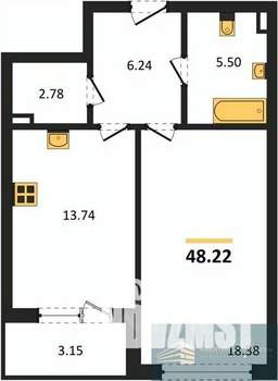 1-к квартира, вторичка, 48м2, 2/24 этаж