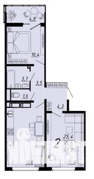 2-к квартира, строящийся дом, 58м2, 7/17 этаж