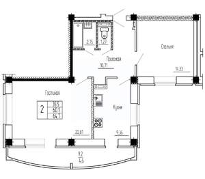 2-к квартира, строящийся дом, 65м2, 8/16 этаж