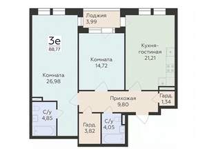 3-к квартира, вторичка, 89м2, 6/24 этаж