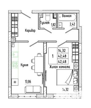 1-к квартира, вторичка, 42м2, 2/17 этаж