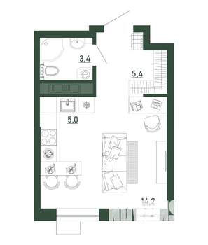Студия квартира, строящийся дом, 28м2, 6/13 этаж