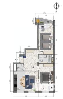 3-к квартира, строящийся дом, 84м2, 1/18 этаж