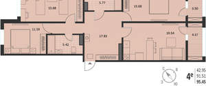 3-к квартира, вторичка, 95м2, 5/18 этаж