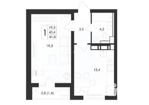 1-к квартира, строящийся дом, 42м2, 3/18 этаж
