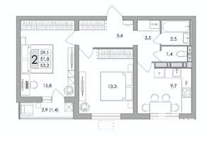 2-к квартира, вторичка, 53м2, 16/17 этаж