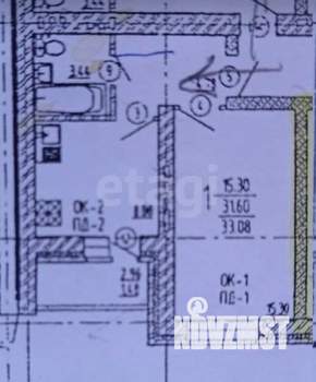 1-к квартира, вторичка, 32м2, 6/9 этаж