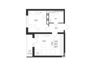 1-к квартира, вторичка, 35м2, 2/17 этаж