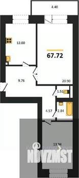 2-к квартира, вторичка, 68м2, 1/14 этаж