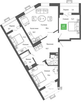 4-к квартира, строящийся дом, 103м2, 13/14 этаж