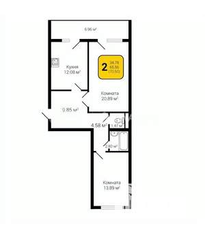 2-к квартира, строящийся дом, 71м2, 4/16 этаж