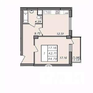 1-к квартира, вторичка, 44м2, 9/13 этаж