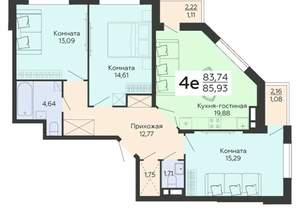 4-к квартира, вторичка, 86м2, 15/18 этаж