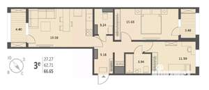 2-к квартира, вторичка, 67м2, 17/18 этаж