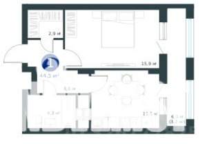 1-к квартира, строящийся дом, 45м2, 4/25 этаж