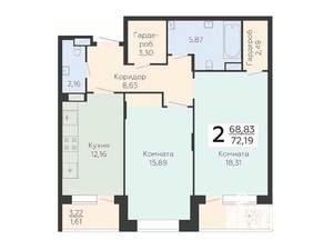 2-к квартира, вторичка, 72м2, 5/24 этаж