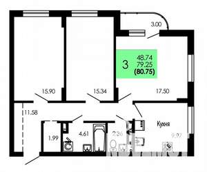 3-к квартира, вторичка, 81м2, 8/9 этаж